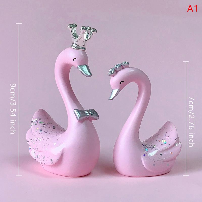 1 Pair Resin Swan Statue Figurines Swan Cake Topper Sculpture Cake Dashboard Baking Wedding Birthday Cake Decorating Supplies