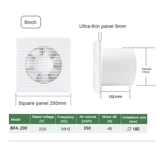 4/6/8 Inch 110V/220V Silent Exhaust Fan Ventilation Vents Vents Fan Range Hood Extractor Fan Ventilator Bathroom Kitchen Toilet