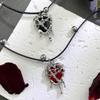 Punk Gothic Red Lava Star Cross Heart Pendant Leather Rope Necklace  Vintage Harajuku Grunge Heart Vortex Sun Charms Chain