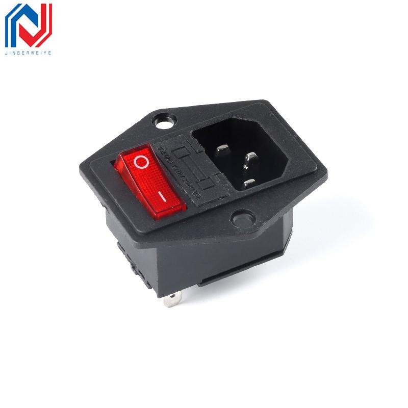 1PCS AC-01 AC-14-F16 Electrical Power Socket 250V Rocker Switch Brass 10A Inlet Plug Connector Computer Mount Outlet With Fuse