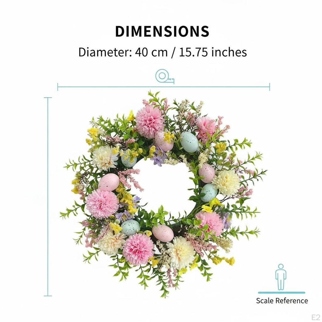 Easter Egg Wreath Spring Flower Versatile Round Hanging Ornament for Garden Celebration Home