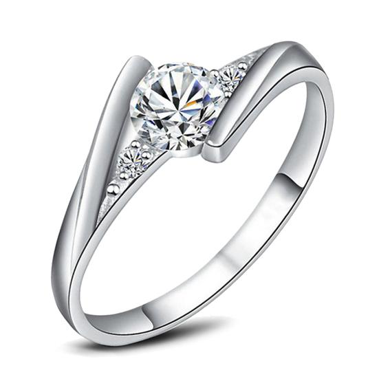 Shiny Twist Round Cut Cubic Zirconia Rhinestone Ring Bridal Wedding Jewelry Gift