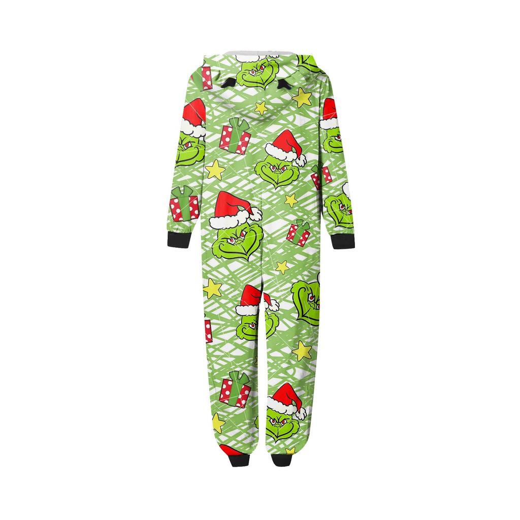 Passendes Familien-Overall-Set mit Weihnachtsdruck, Kapuze und langen Ärmeln sowie Reißverschluss