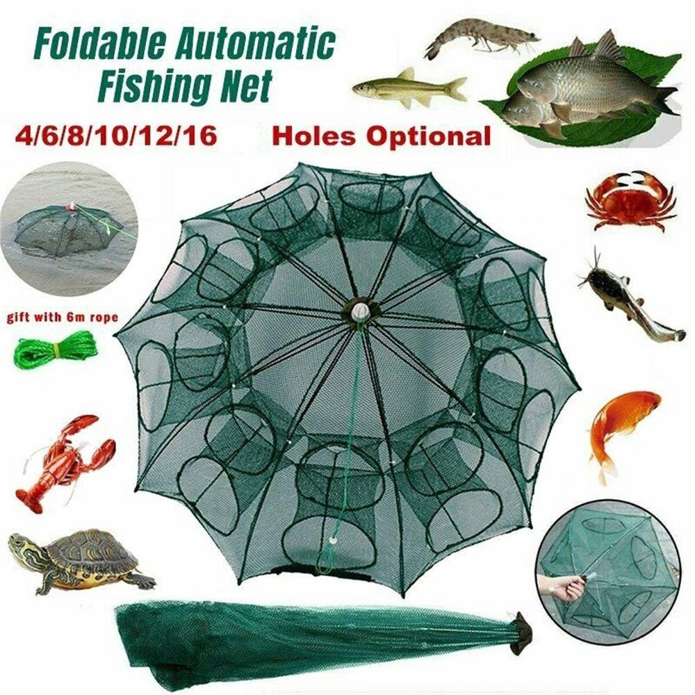 Foldable Fishing Net Green 4/6/8/12/16 Holes Fish Net Durable Crab Fish Net  Outdoor