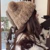 Cute Little Bear Hat Winter Thickened Big Headed Soft Glutinous Plush Hats Ear Protection Woolen Korean Warm Fluffy Fur Headgear