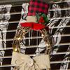 16 X 8 Inch Lighted Christmas Wreath Decoration, Grapevine Wreath With Hat And Bow Snowman Shape Wreath For Front Door Home Garden Wall Decor