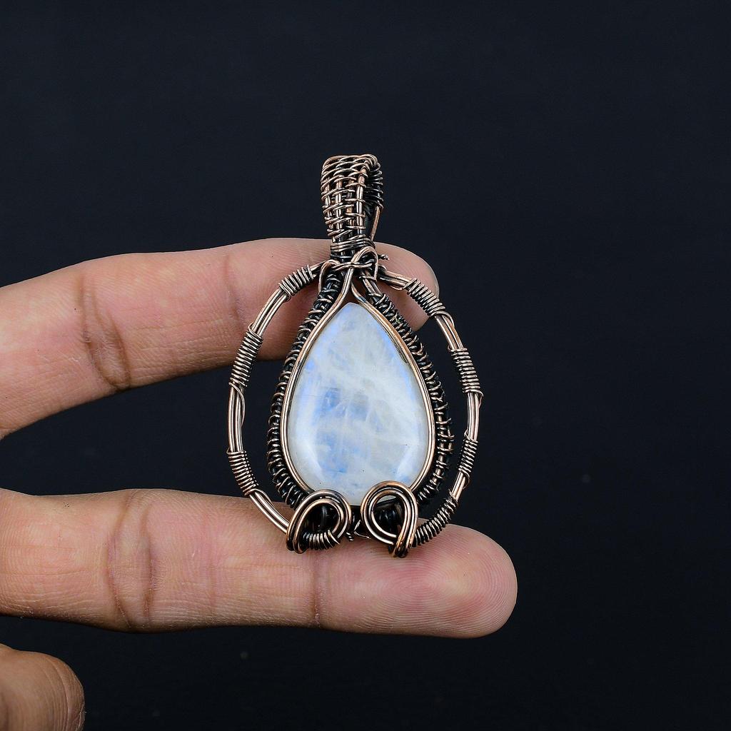 Moonstone 999 Copper Wire Wrapped Pendant, Handmade Gemstone Pendant, Gift For Mom Antique Jewelry