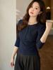 Cotton Long Sleeve T Shirt For Women With Ruffle Details And Round Neck For Office Wear