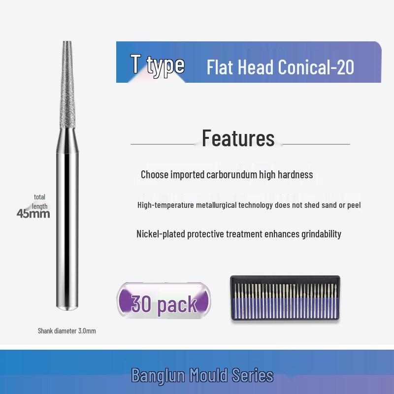 Banglun Diamond 3mm Alloy Grinding Head Set: Jade Carving, Cylindrical, Conical, Ball Needles