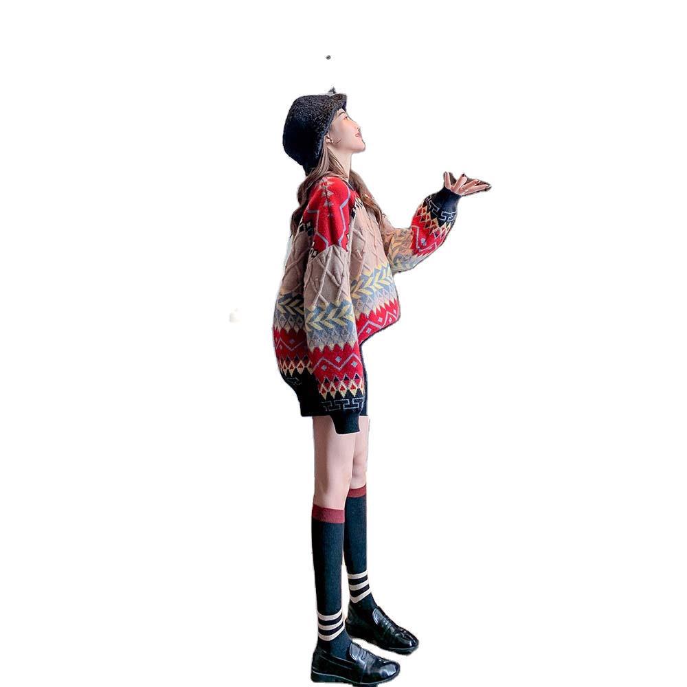 Autumn/Winter 2023 Women's Colorful Pattern Loose Knit Sweater - Round Neck, Long Sleeve Pullover