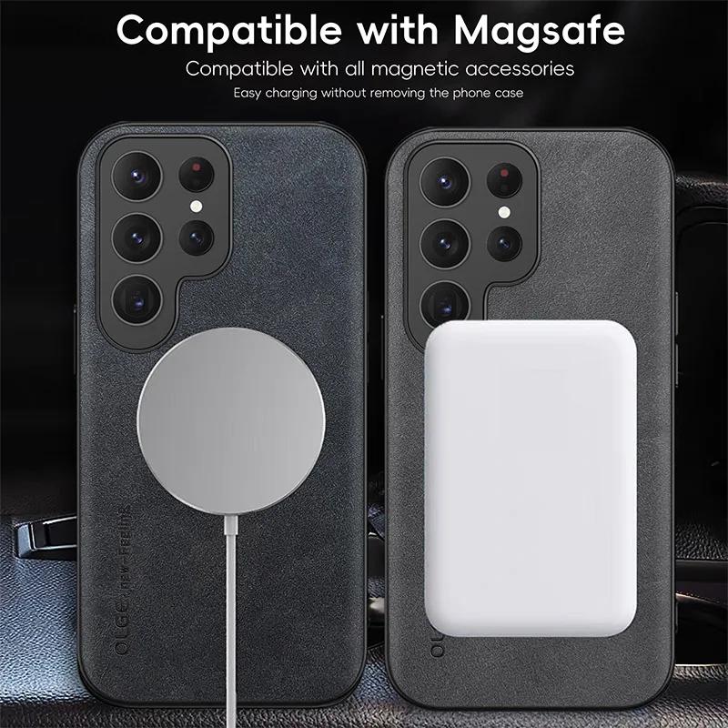 Magnetic Leather Case for Samsung Galaxy S24 Ultra S25 S20 S21 S23 S22 Note 10 20 Plus S24Ultra Wireless Charging Magsafe Cover
