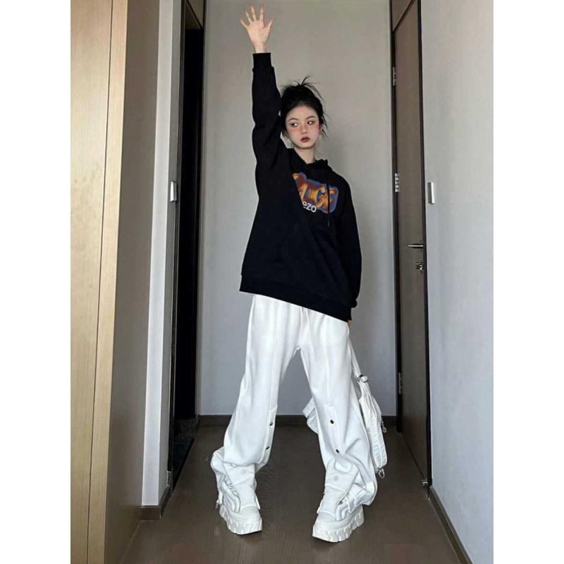 Autumn Winter Loose Casual Letter Printing Hoodies Women Fashion Simple Black Hooded Sweatshirt Pullover Top