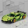 Grüne Supercar Bausteine, Technic Rennmodell mit goldenen Rädern, DIY Montagebausteine, STEM Spielzeug