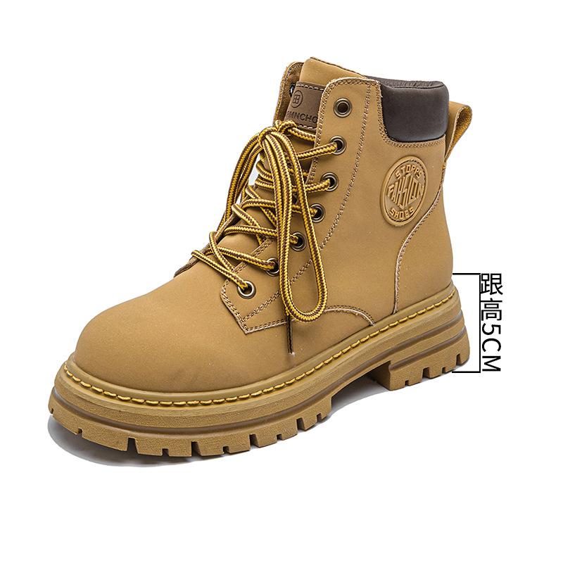Fried Street Big Yellow Boots Women's 2025 New Platform British Martin Boots Women's Leather Retro Versatile Mountaineering Boots