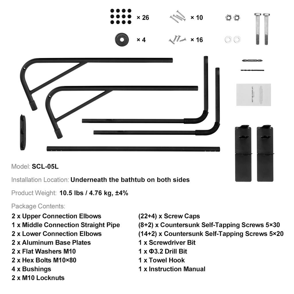 SucceBuy Whirlpoolabdeckung Heber Spa-Abdeckung Heber Höhe 31,5"-41,3" Breite 57"-92,5" Verstellbar Unter beiden Seiten montiert Geeignet
