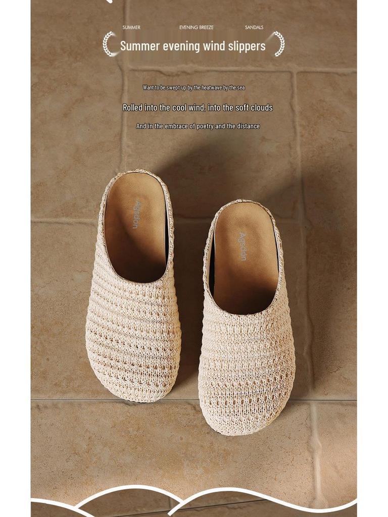 Aogushi Deng Women's Woven Headband Slip-On Sandals – New 2026 Spring/Summer Collection, Thick & Soft Sole for Outdoor Comfort