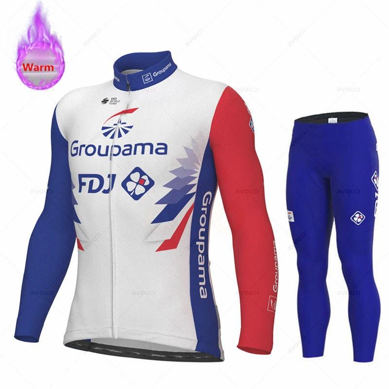 Fdj Team 2026 Winter Cycling Clothing Men's Thermal Fleece Bicycle Clothing Set Outdoor MTB Bike Bib Pants Ropa Maillot Ciclismo