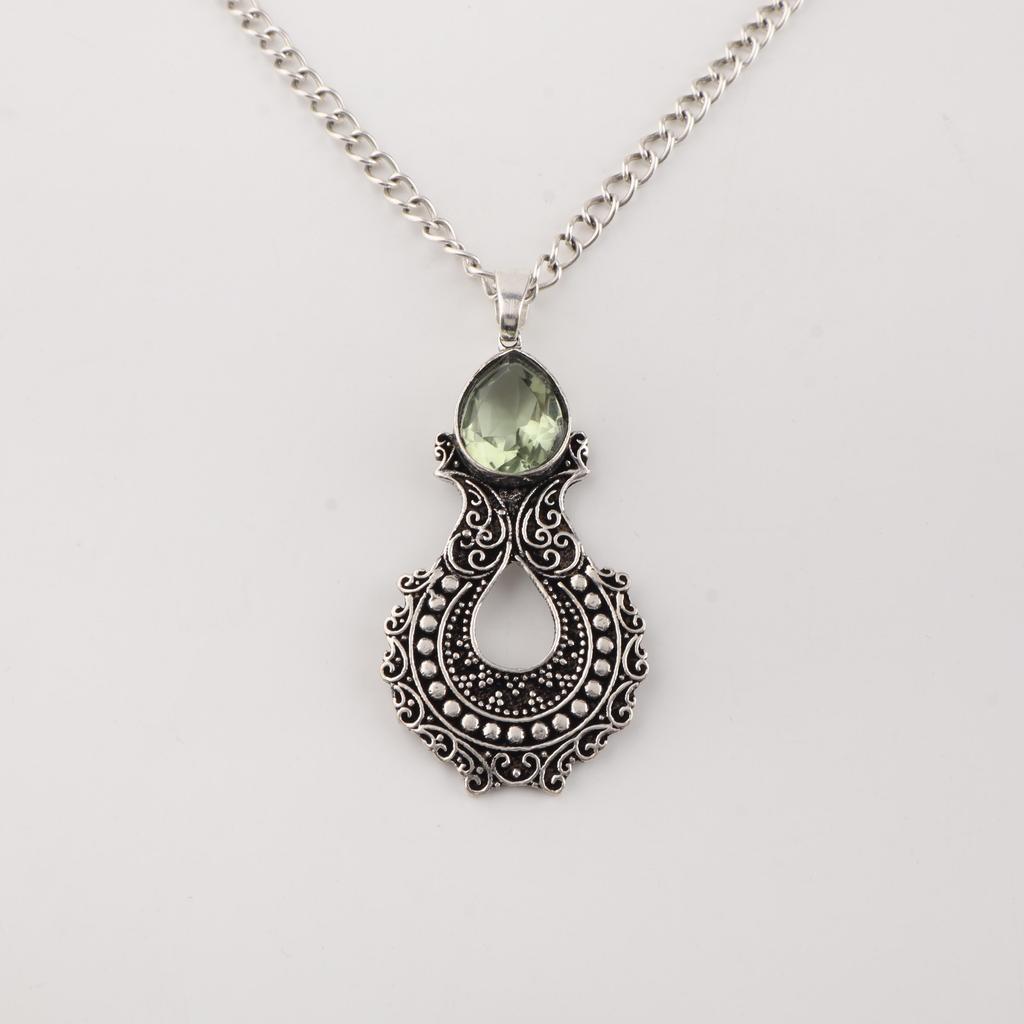 Green Amethyst Gemstone 925 Sterling Unique Pendant 1.8" Women Jewelry For Anniversary Gift CP-45-15