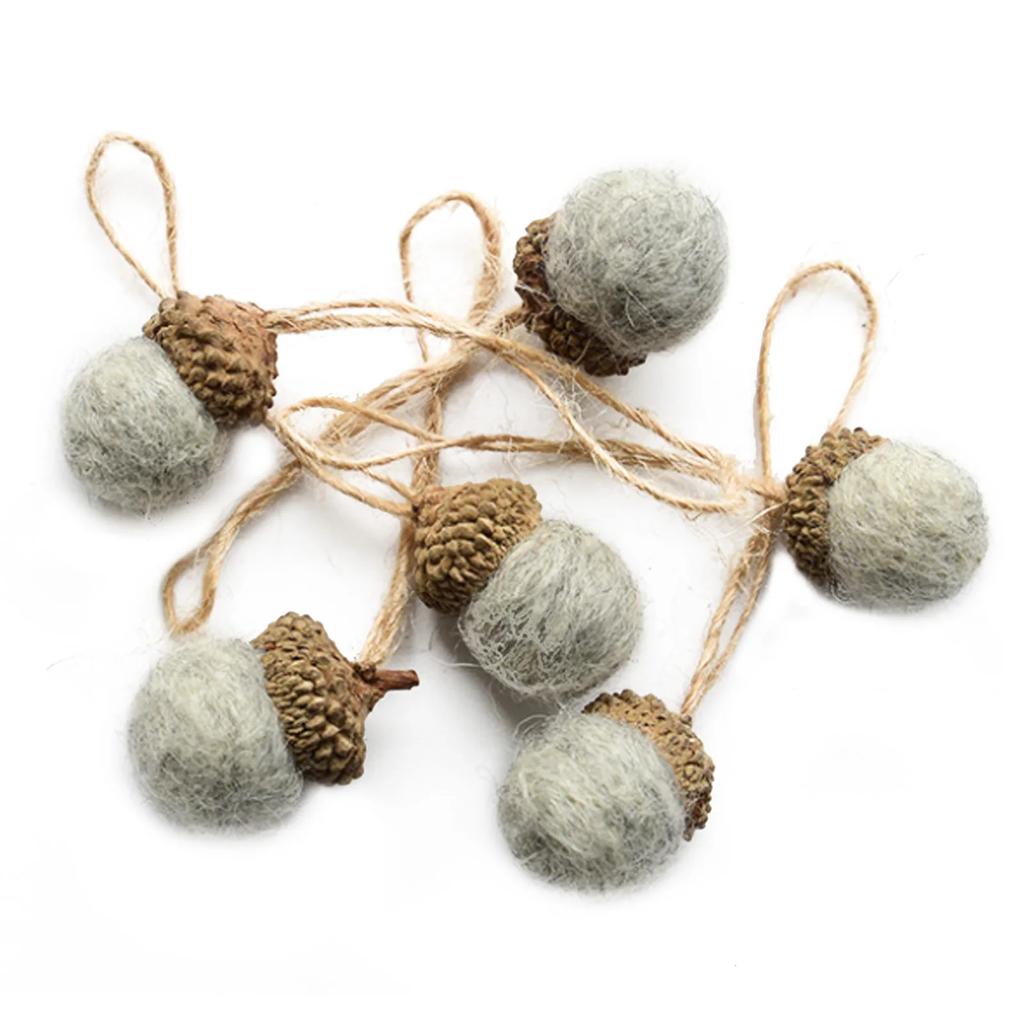 6pcs Acorn Bunches Artificial Plant DIY Material Pendants Christmas Decorations Festival Supplies Wool Ornaments