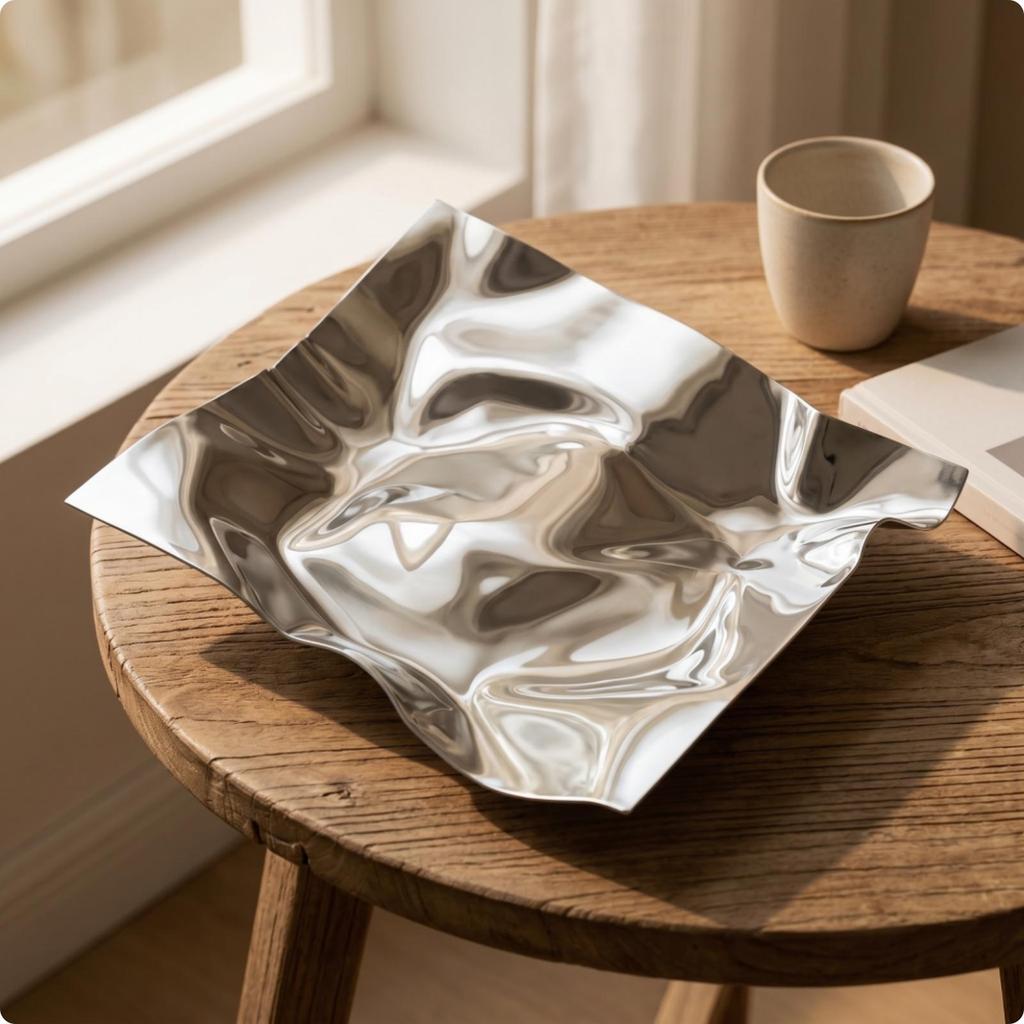 Stainless Steel Tray Mirrored with Reflective Finish Sculptural Irregular Serving Platter for