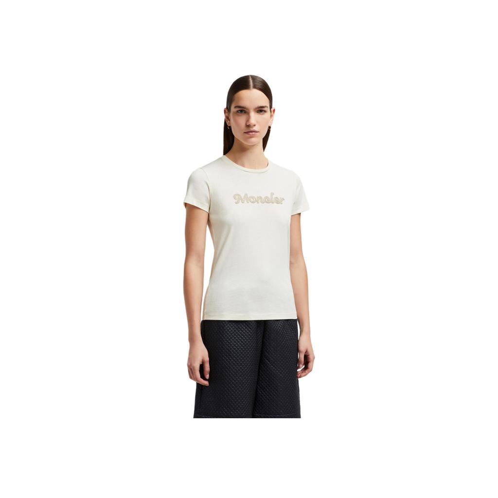 Moncler Simple Comfortable Letter Short Sleeve T-Shirt Women T-Shirts White K1-093-8C00009-89AUO-034