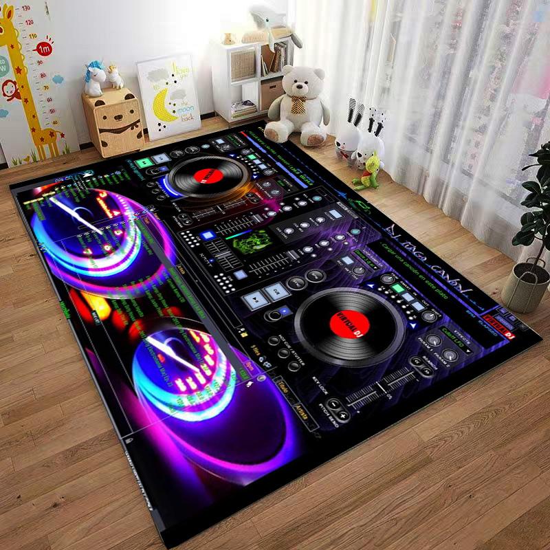 DJ Audio Mixer and Speaker Pattern Carpet with Neon Light Style Design Suitable for Use As an Anti-slip for Room and Bedroom Sofas