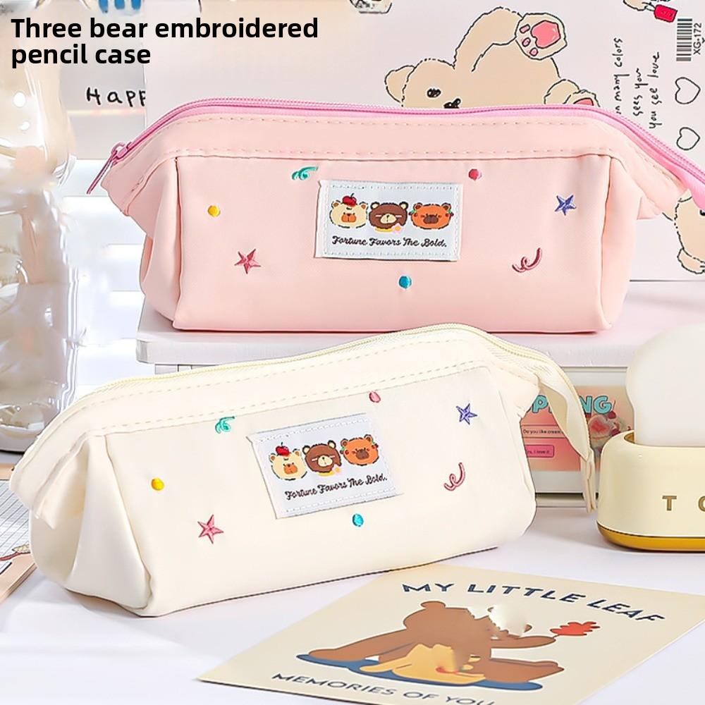 Embroidered Kawaii Pencil Bag Large Capacity Pen Pencil Case Stationery Bag  Student