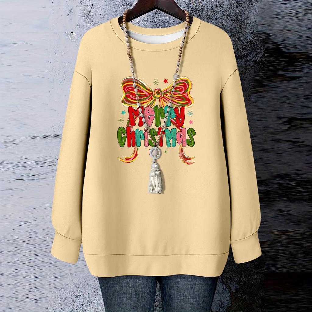 Ladies' Christmas Printed Round Neck Long Sleeved T-shirt Sweatshirt Top