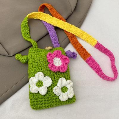 Bohemian Cotton Crochet Weave Bag Cotton Rope Large Capacity Flower Shoulder Bag Storage Bag Hollow Out Knitted Crossbody Bag