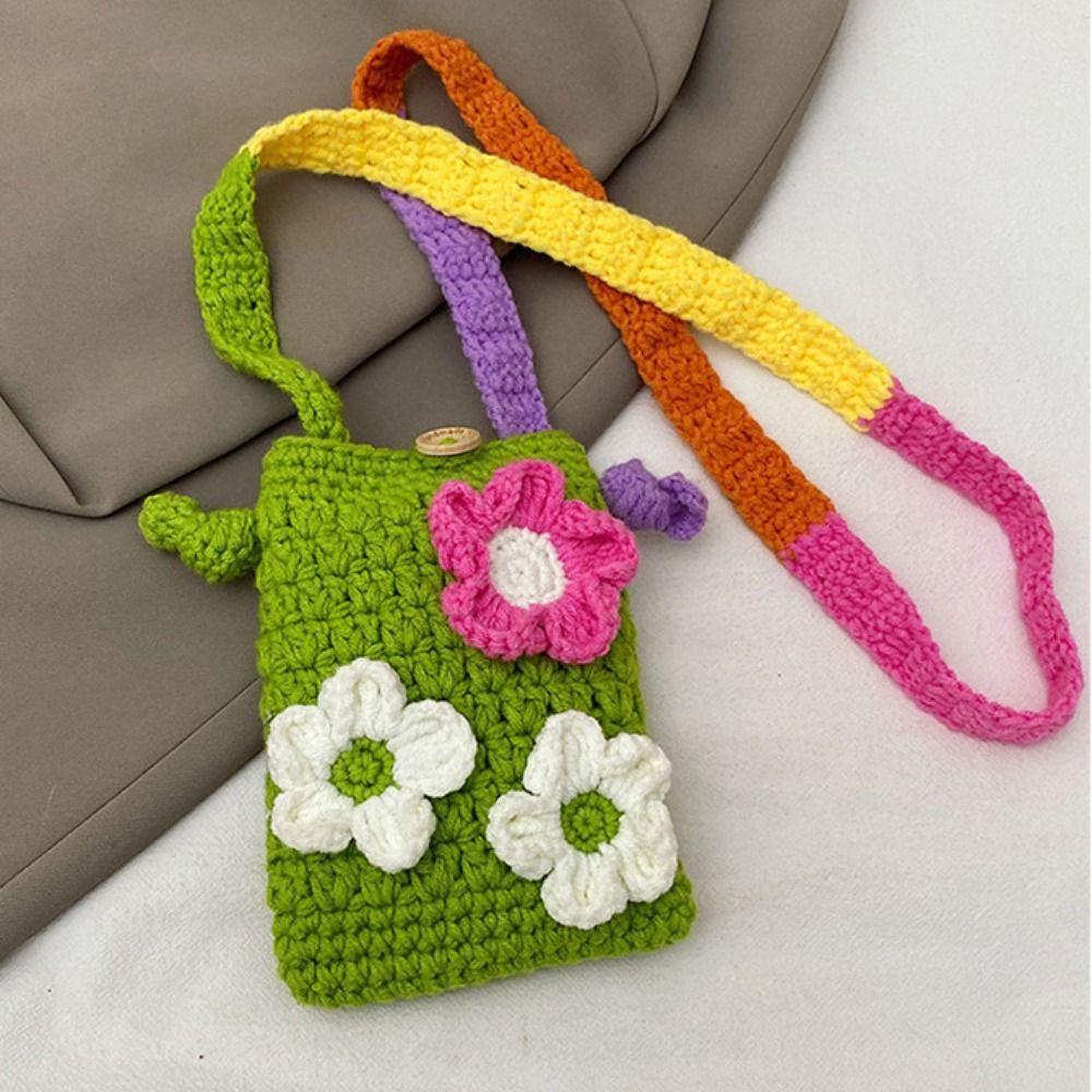 Bohemian Cotton Crochet Weave Bag Cotton Rope Large Capacity Flower Shoulder Bag Storage Bag Hollow Out Knitted Crossbody Bag