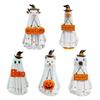 Halloween Porch Ghost Figurine Resin Cow Goose Cat Statue with Pumpkin Bucket or Welcome Sign for Indoor Outdoor Yard Lawn Shelf Table Decor