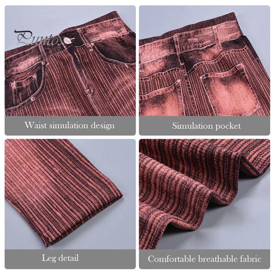 Women Cropped Jeans Slim Fit High Waist Elastic Striped Slimming Button Zipper Closure Mid-calf Length Pockets Casual Commute Trousers