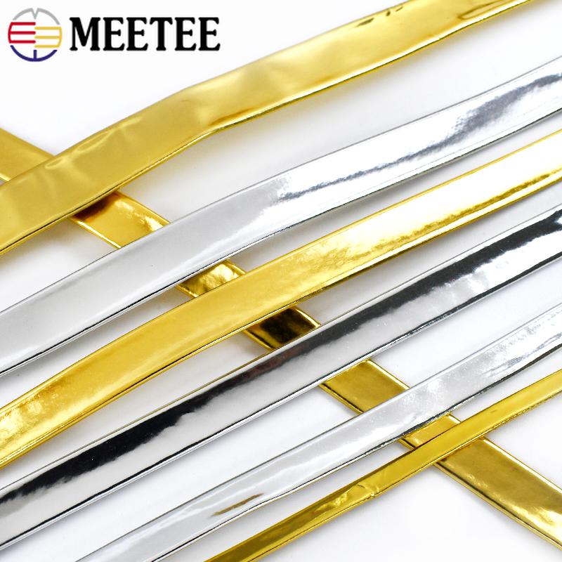5Meters 5-15mm Meetee Mirror PU Leather Cord Gold Silver Ribbon Rope for Necklace Jewelry Decoration Craft Sewing Accessories