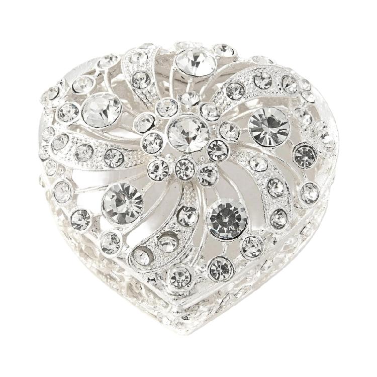 Heart Shape Rings Earring Storage Container With Gemstones And Pearls Decoration