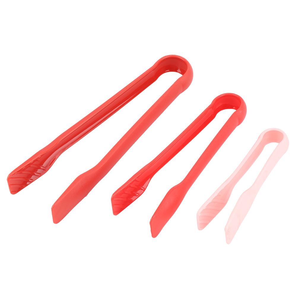 3 PCS Multifunctional Plastic Bread Tongs Food Clamps for Home Bakery (Red)