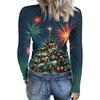 Women's Casual Long Sleeve Christmas Print Neck Ribbed Knit Top
