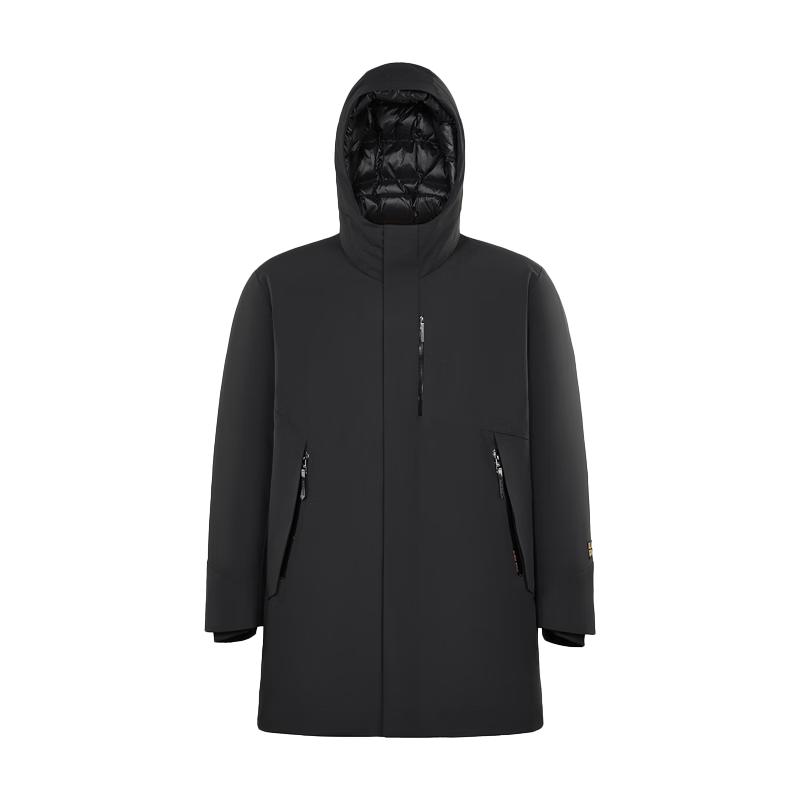 Men's Black Goose Down Mid-Length Trench Coat