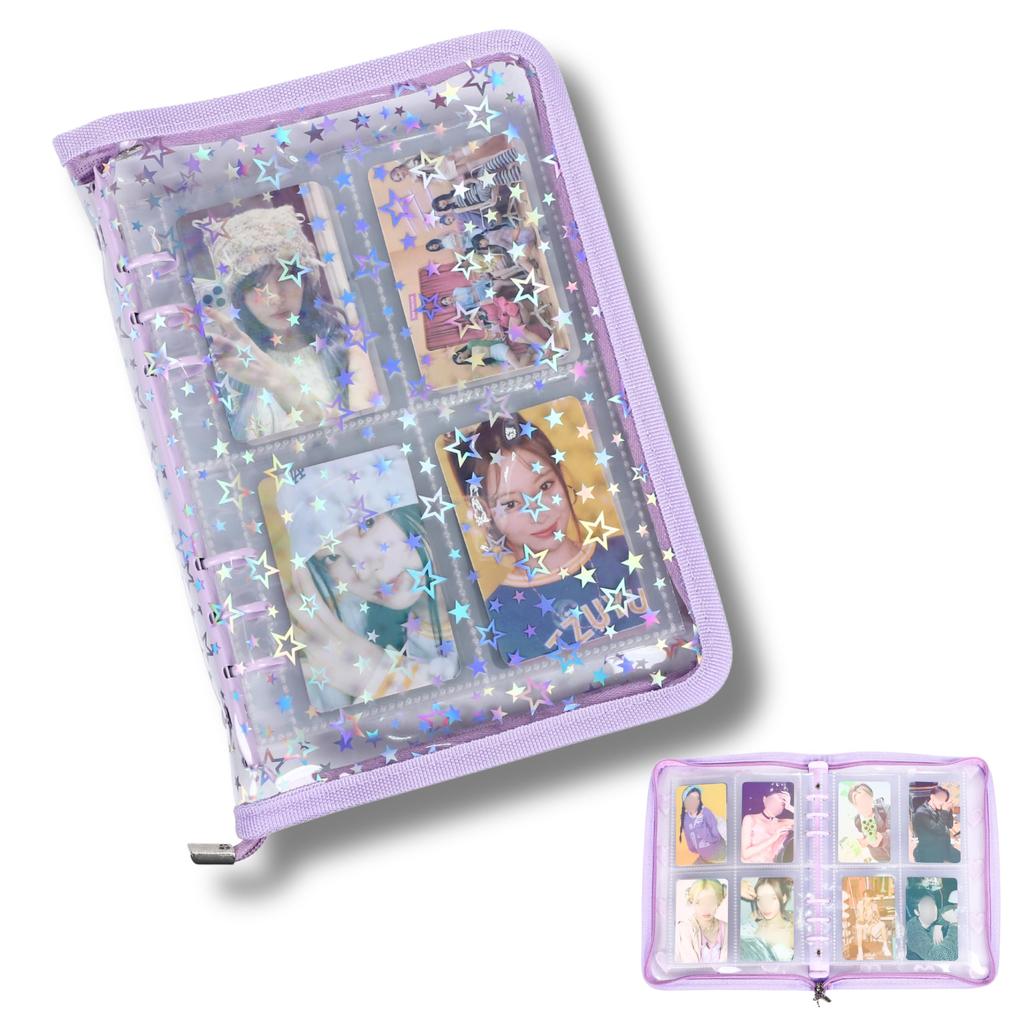 H&J A5 6-Ring Binder for Stickers and Trading Cards, Purple Star