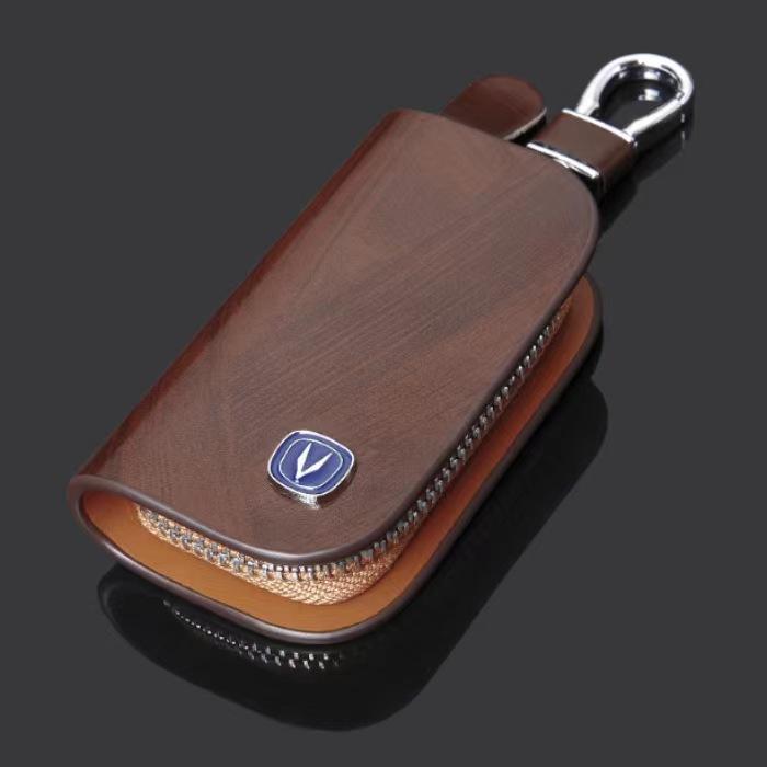 Peach Wood Grain Car Key Bag Car Logo Universal Leather Car Key Bag Wood Grain Key Bag Model message