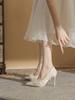 2025 Summer New Versatile Stiletto with Skirt Pointed French Gentle Fairy Bride High Heels Bridesmaid Shoes