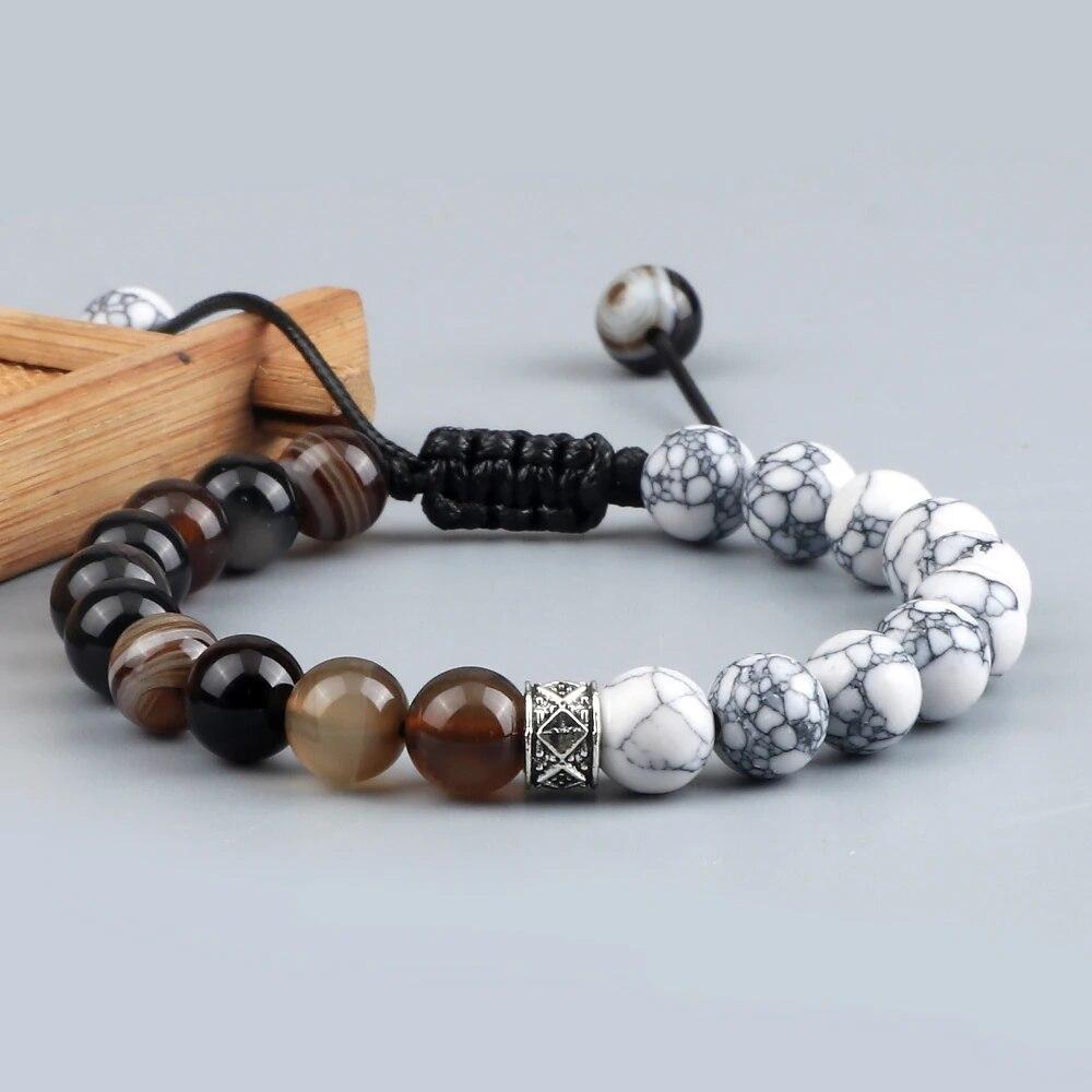 Trendy White Men Beads Bracelet Handmade Natural Tiger Eye Lava Stone Onyx Strand Adjustable Bracelets Women Yoga Energy Jewelry