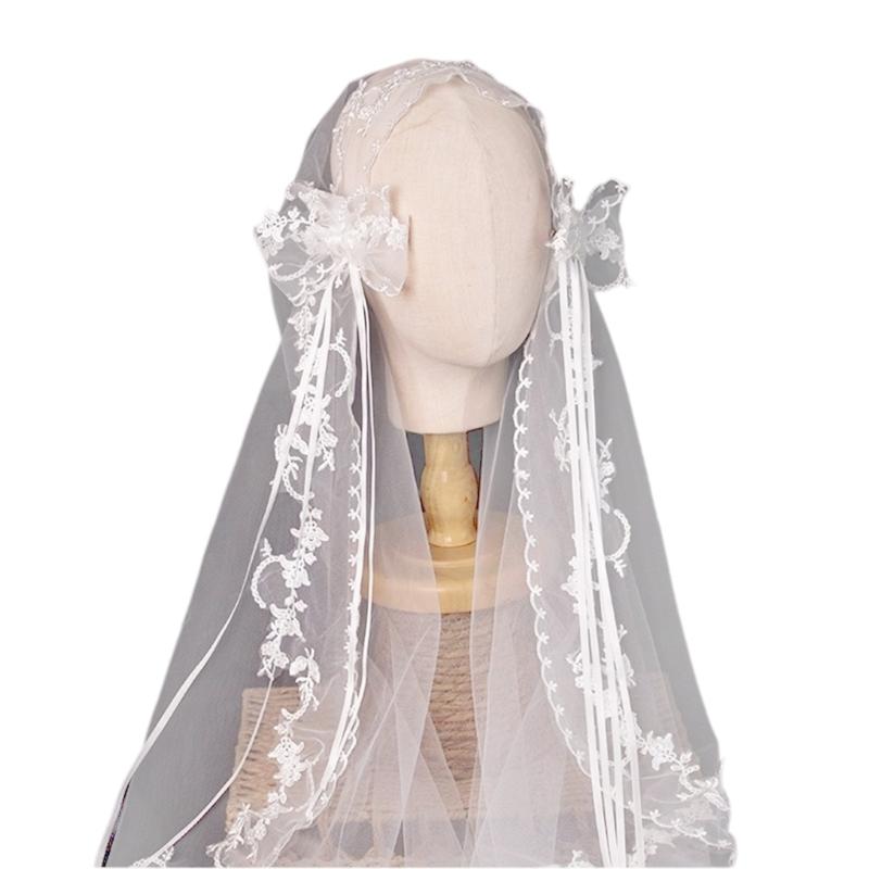Seethrough Sheer Bridal Veils with Lace Trim French Bowknot Tulle Head Veils For Wedding Ceremonies And Special Occasion
