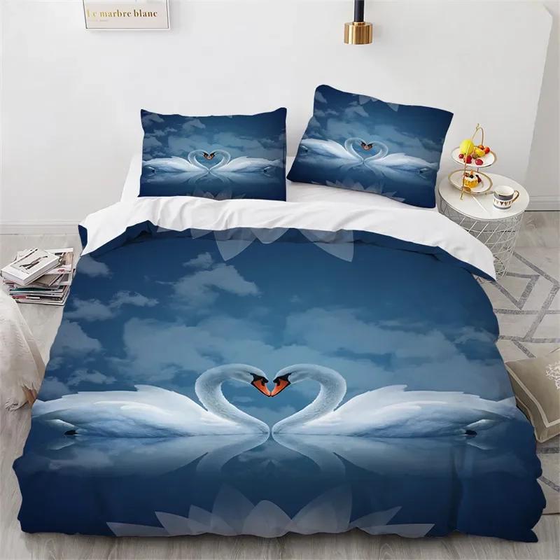 Comforter Romantic Swan Microfiber Flower Bedding Set Wild Animals Twin King For Girls Teen Adults Bedroom Decor