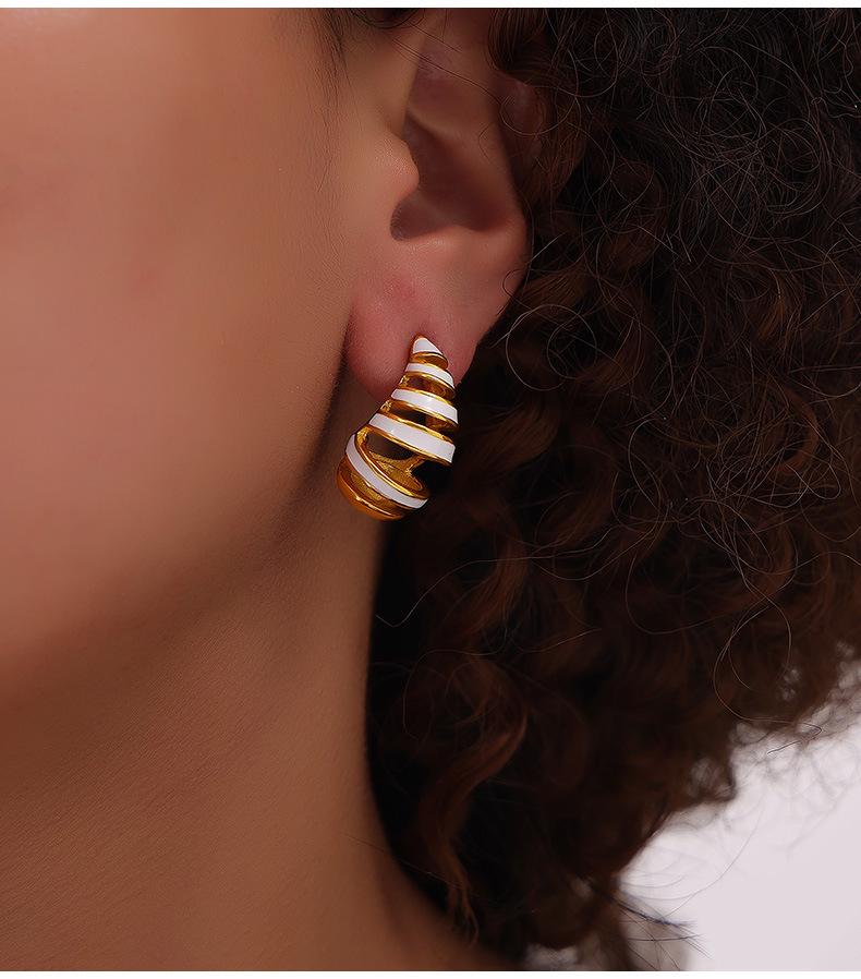 Colorful Spiral Water Drop Titanium Stud Earrings - Elegant Hollow Design, Non-Fading Luxury Jewelry