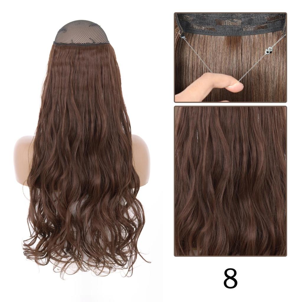 Long Wavy No Clip Hair Extensions Natural Black Brown Invisible Adjustable Synthetic Fiber Hairpiece for Women