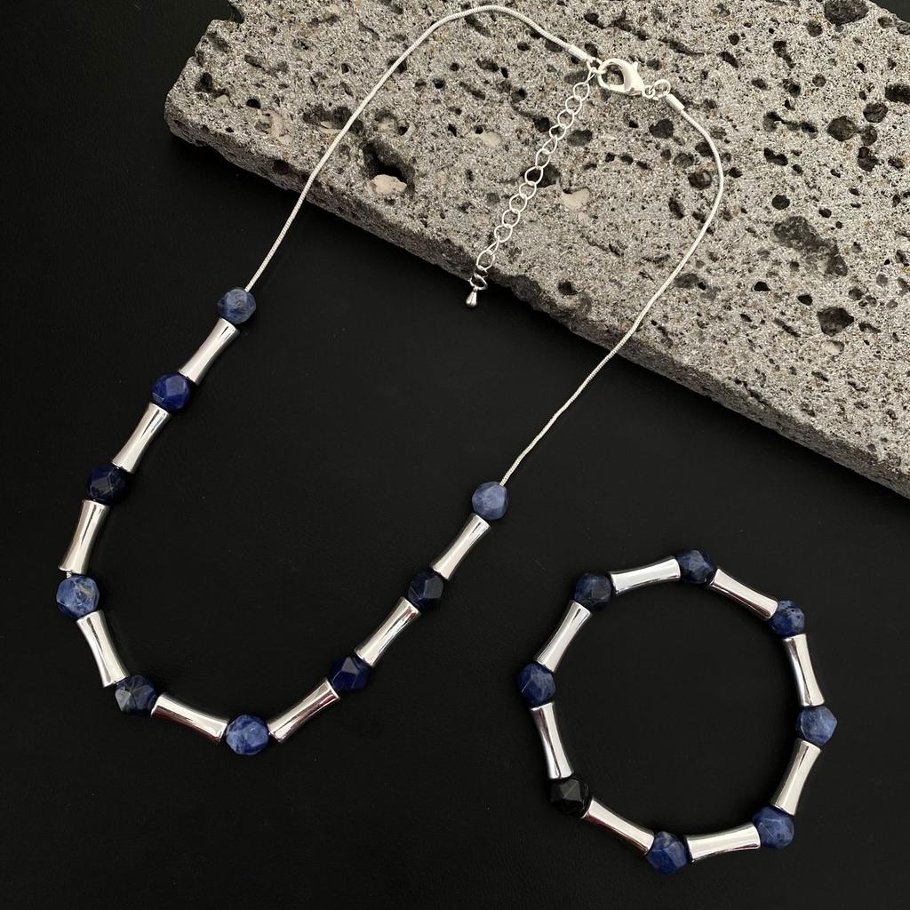 Natural Cut Crystal Bamboo Necklace Bracelet Set Fashion High-end Female Versatile Crystal Jewelry