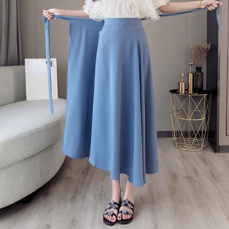 Frauen Falten Rock Chiffon Retro Einteiliges Spitze-Up Wrap Koreanischen Stil Sommer Rosa Dame Split Strand Rock