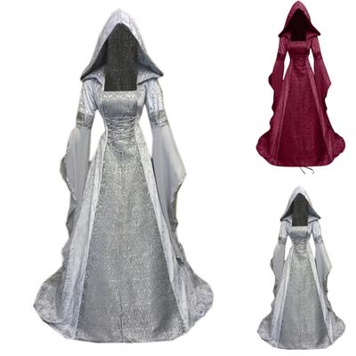 Modisches, langärmliges Gothic-Kleid mit Kapuze für Damen, bodenlanges Cosplay-Kleid