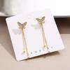 New CZ Crystal Butterfly Gold Color Chain Tassel Long Drop Earrings for Women Temperament European and American Girl Zircon