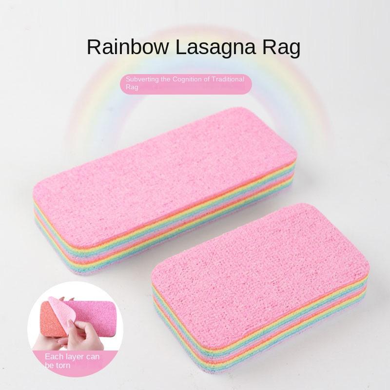 Dual-Use Microfiber Dishwashing 12 Ply Cloth Rainbow Thousand Layer Rag Bamboo Material Absorbent for Kitchen Car Wash Use